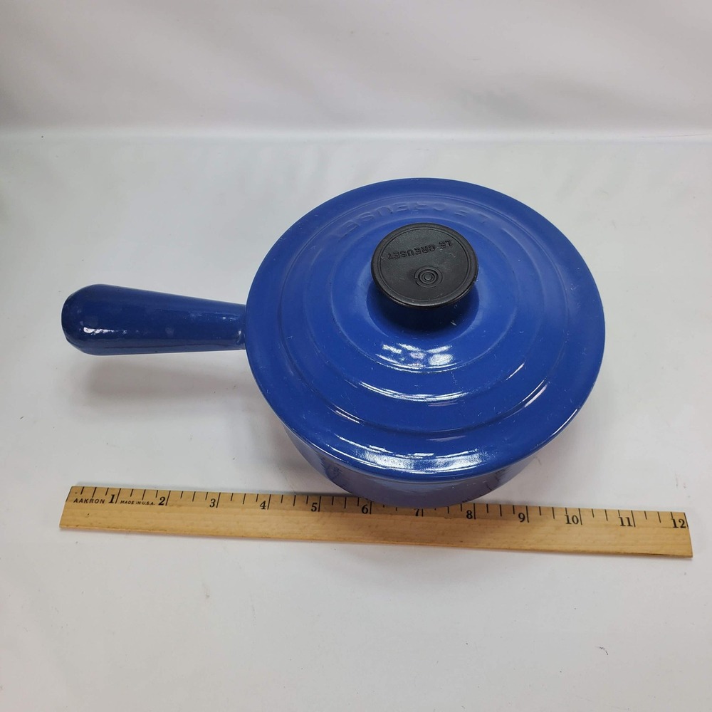 Le Creuset Saucepan #16 Cousances Blue Enameled Cast Iron Vintage France Lid - Picture 11 of 12